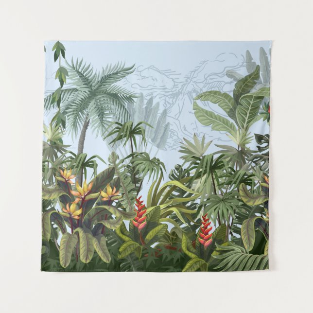 Tapete De Parede Seamless border with jungle trees and flowers. Vin (Frente)
