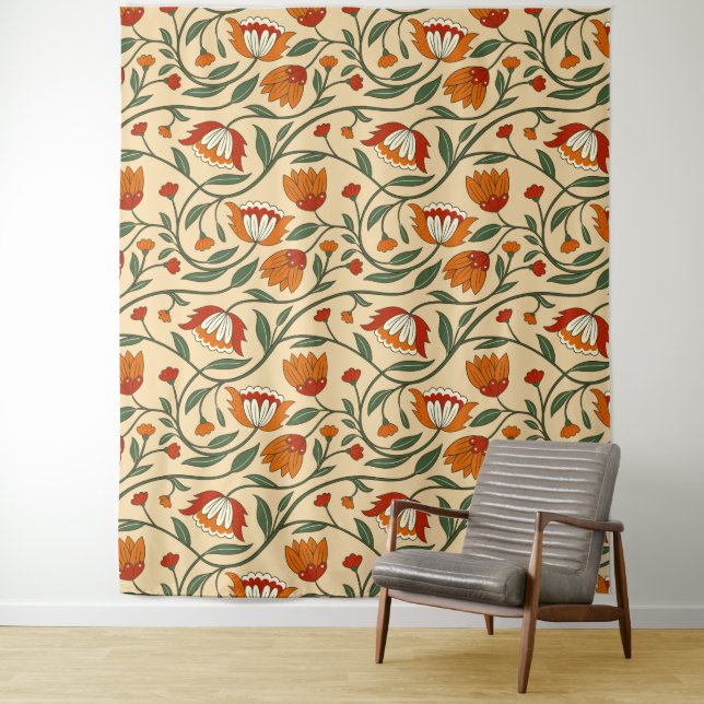 Tapete De Parede Seamless floral pattern in beige background (In Situ)