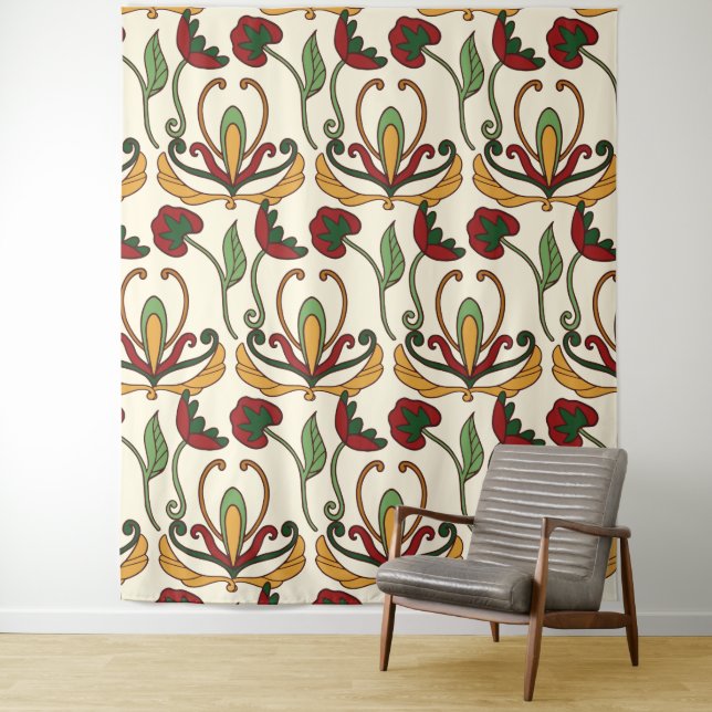 Tapete De Parede Seamless floral pattern with red and yellow  (In Situ)