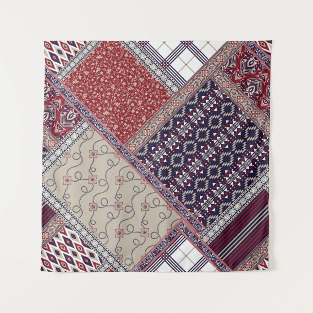 Tapete De Parede Seamless patchwork pattern on navy patchwork, abst (Frente)
