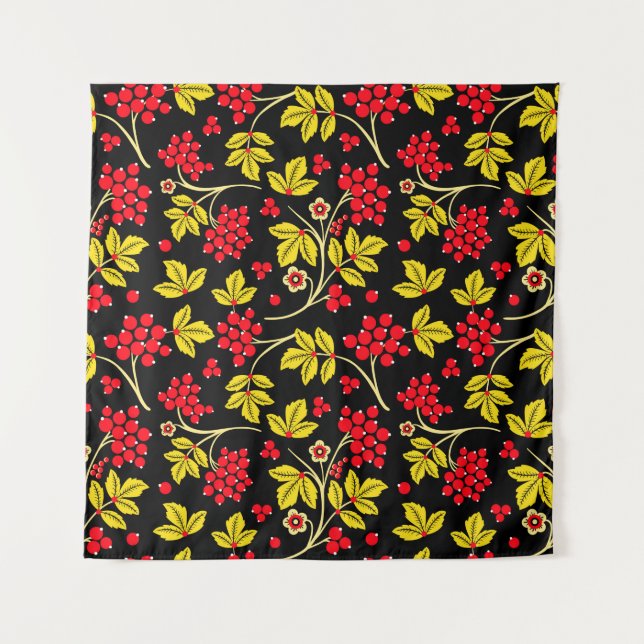 Tapete De Parede  seamless pattern of flowers and berries. Russian  (Frente)
