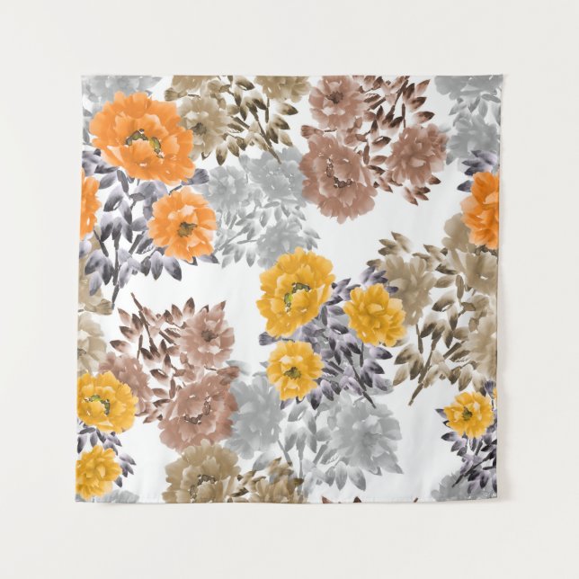 Tapete De Parede Seamless pattern of orange, yellow, beige flowers  (Frente)
