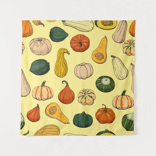 Tapete De Parede Seamless pattern with different hand drawn squashe (Frente)