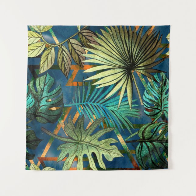Tapete De Parede Seamless pattern with tropical leaves and geometri (Frente)