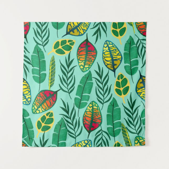 Tapete De Parede Seamless pattern with tropical leaves. Gouache art (Frente)