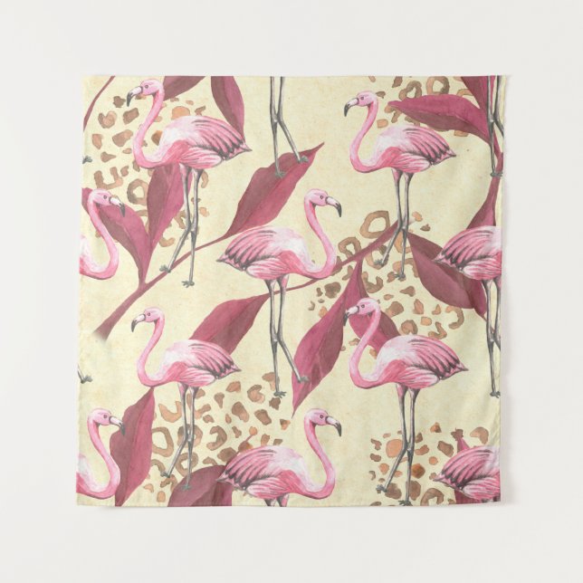 Tapete De Parede Seamless tropical pattern with pink flamingo, leav (Frente)