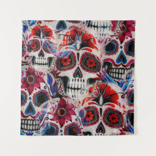 Tapete De Parede Seamless watercolor pattern of sugar skulls. 