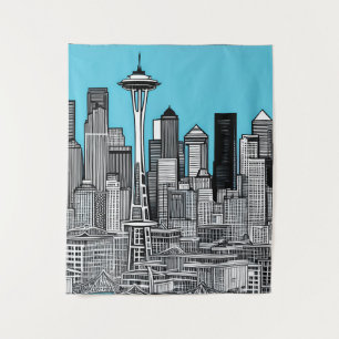 Tapete De Parede Seattle Washington Cityscape em preto e branco