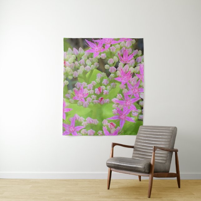 Tapete De Parede Sedum Suculto Rosa Quente com Folhas Verdes Inchad (In Situ)