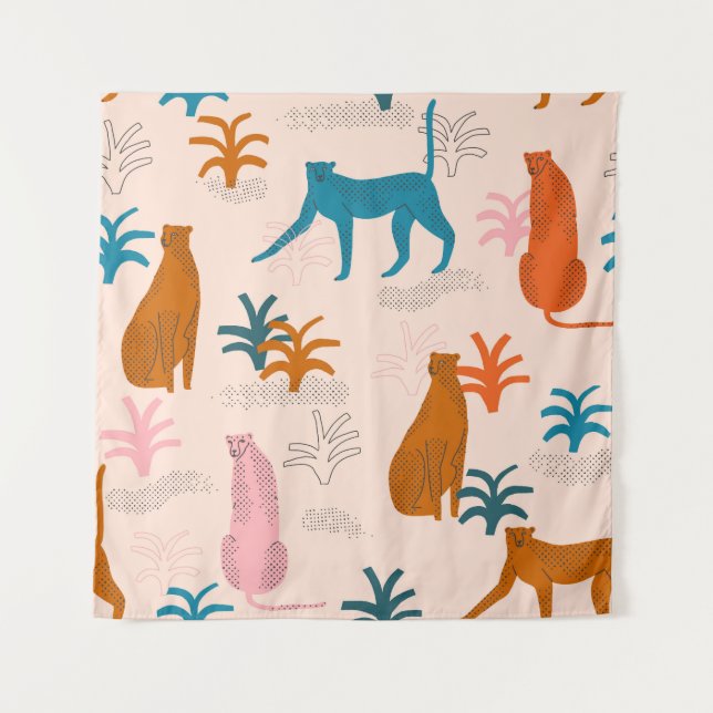 Tapete De Parede Selgle Cheetah: Padrão Tropical Funky. (Frente)