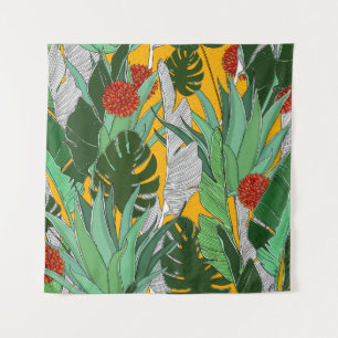 Tapete De Parede Selva de Verão: Padrão de Palma Brilhante.