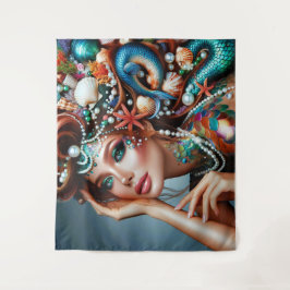 Tapete De Parede Sereia com tesouros marítimos joalharia