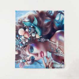 Tapete De Parede Sereia com tesouros marítimos joalharia