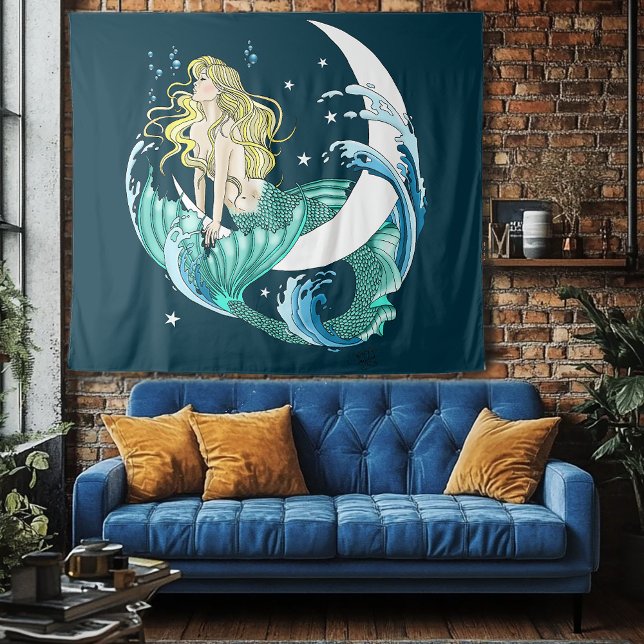 Tapete De Parede Sereia Loira Lua Crescente Arte Deco Fantasia (Criador carregado)
