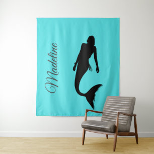 Tapete De Parede Sereia Silhouette Blue Summer Modern