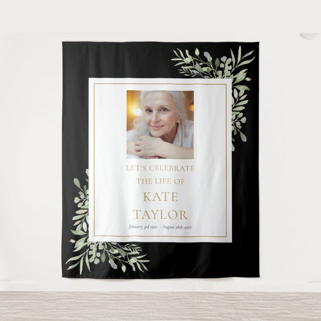 Tapete De Parede Serviço Memorial Fotográfico Funeral Dourado Negro (Frente)