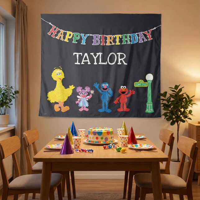 Tapete De Parede Sésame Street Chalkboard Birthday (Criador carregado)