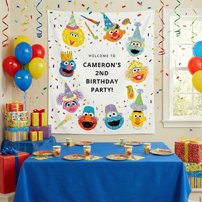Tapete De Parede Sesame Street Pals Confetti Birthday Welcome (Criador carregado)