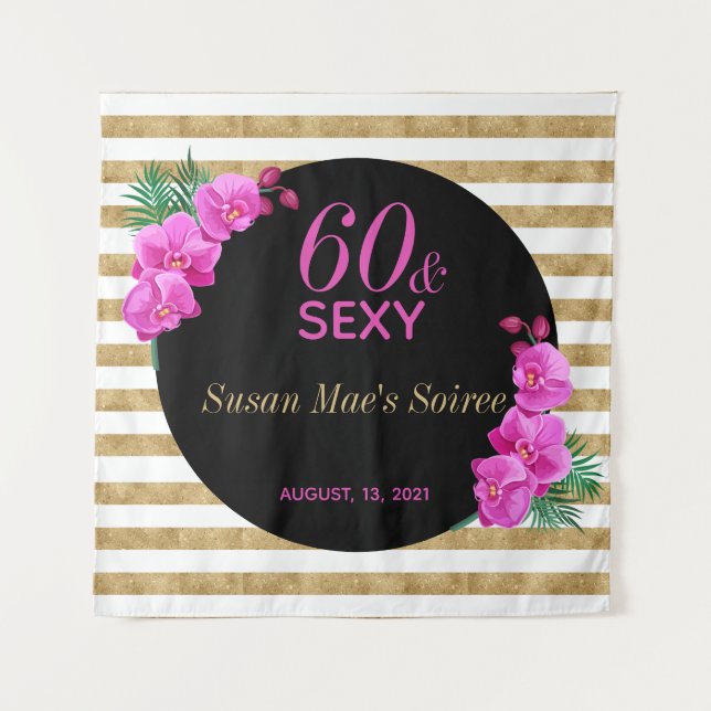Tapete De Parede Sessenta & Sexy Dourado Festa de Aniversário de 60 (Frente)