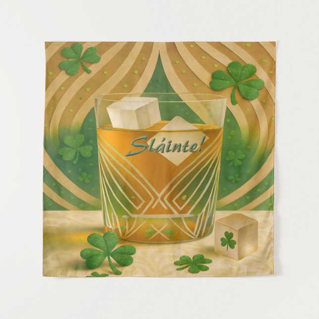 Tapete De Parede Shamrocks Irish Whiskey Tumbler "Sláinte!" (Frente)