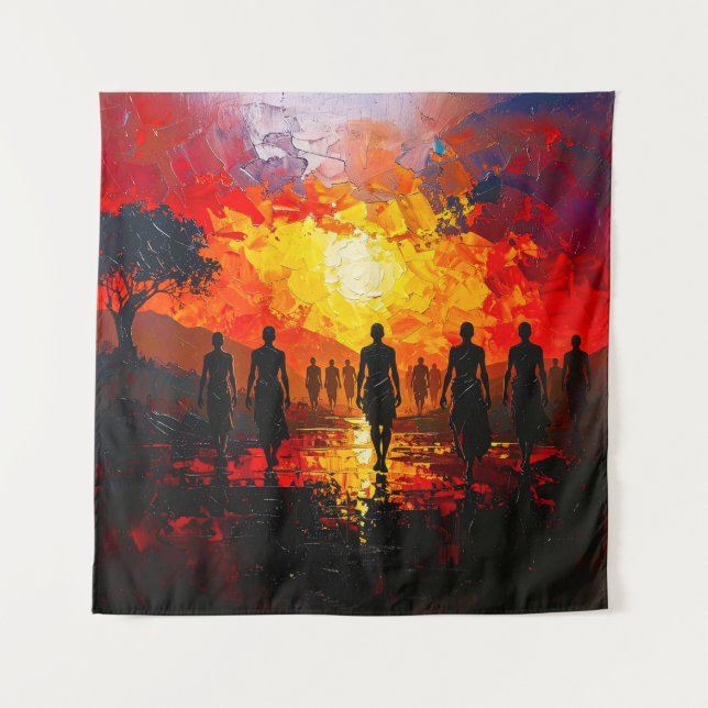 Tapete De Parede Silhouettes at Sunset: Fiery Horizon Walkers (Frente)