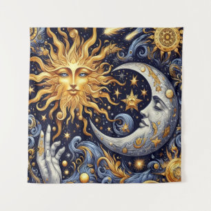 Tapete De Parede Silhueta Celestial Meia-Noite Sol e Lua