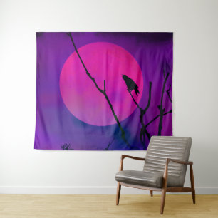 Tapete De Parede Silhueta-coroa, rosa e lua-cheia-roxa