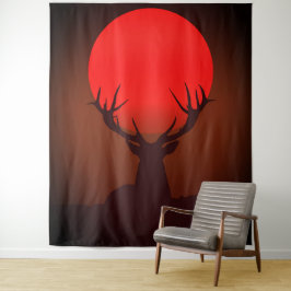 Tapete De Parede Silhueta de Veado com Pôr do Sol Vermelho Fervoros