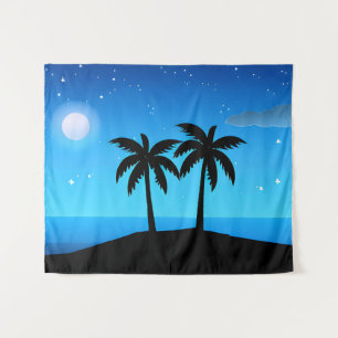 Tapete De Parede Silhueta tropical com lua e estrelas