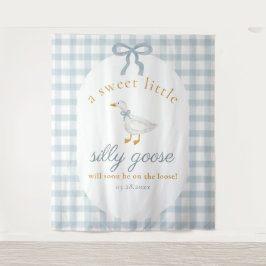 Tapete De Parede Silly Goose Duck Blue Gingham Baby Shower Backdrop