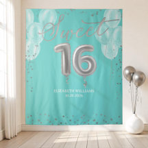 Silver Foil Sweet 16 Balões Fundo Real do Teal