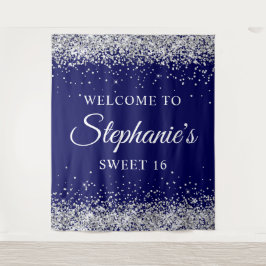 Tapete De Parede Silver Glitter e Marinho Blue Bem-vindos ao Sweet 