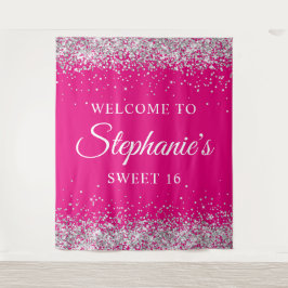Tapete De Parede Silver Glitter Hot Pink Sweet 16 Aniversário Bem-v