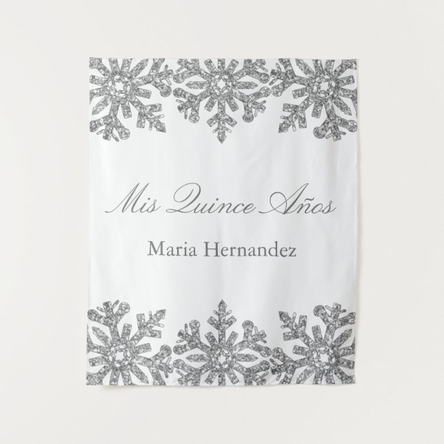 Tapete De Parede Silver Snowflake Winter Quinceanera (Frente)