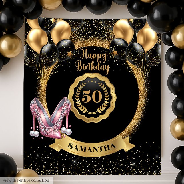 Tapete De Parede Símbolo de aniversário de 50° aniversário do Rosa  (Luxury Rose Gold High Heels 50th Birthday Sign Tapestry)