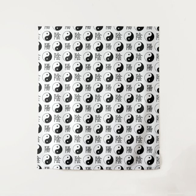 Tapete De Parede Símbolo Yinyang Branco Padrão Chinês (Frente)