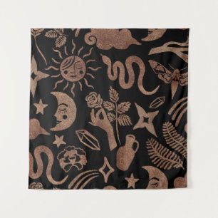 Tapete De Parede Símbolos místicos: cobra, sol, lua.