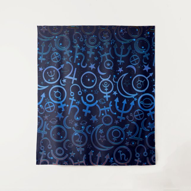 Tapete De Parede Símbolos Planetários Azuis Universo Místico Planet (Frente)