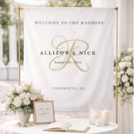 Tapete De Parede Simple Gold Monogram Wedding Welcome Sign