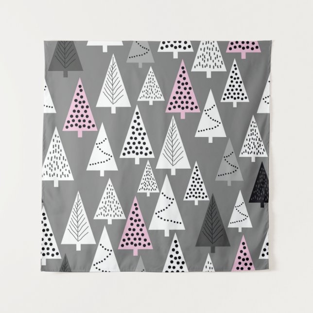 Tapete De Parede Simples padrão de Natal. Cinza abstrato e branco  (Frente)