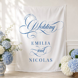 Tapete De Parede Sinal de boas-vindas de casamento de luxo azul e b