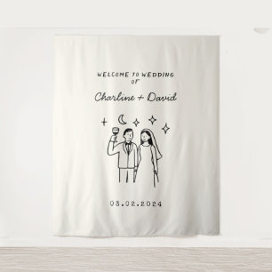 Tapete De Parede Sinal de Boas-Vindas de Casamento Desenhado à Mão