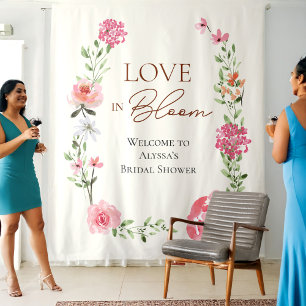 Tapete De Parede Sinal de Boas-Vindas do Chá de Noiva Floral Amor e