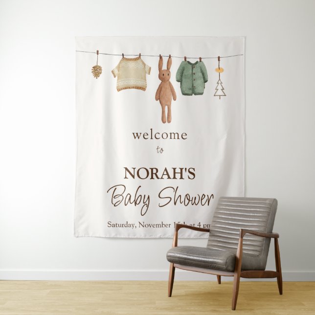 Tapete De Parede Sinal de Boas-Vindas para Chá de Bebê com Roupas d (In Situ)