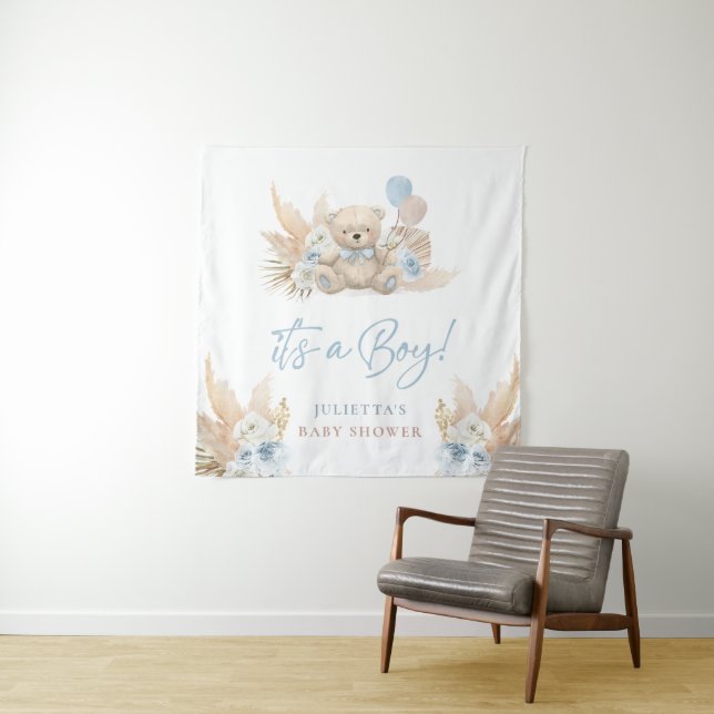 Tapete De Parede Sinal de Boas-Vindas para Chá de Bebê Menino Urso  (In Situ (Horizontal))
