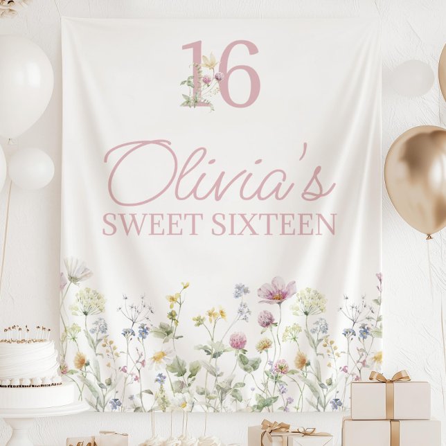 Tapete De Parede Sinal de Doce 16 Anos com Flores Silvestres, Anive (Criador carregado)
