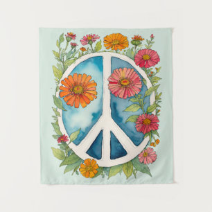 Tapete De Parede Sinal de Paz Flores Zinnia Flores Retro na década