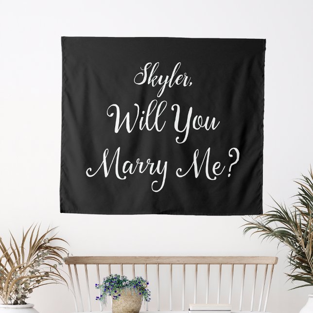 Tapete De Parede Sinal de proposta Nome Preto Branco Você Casa Comi (Proposal Sign Name Black White Will You Marry Me? Tapestry
)