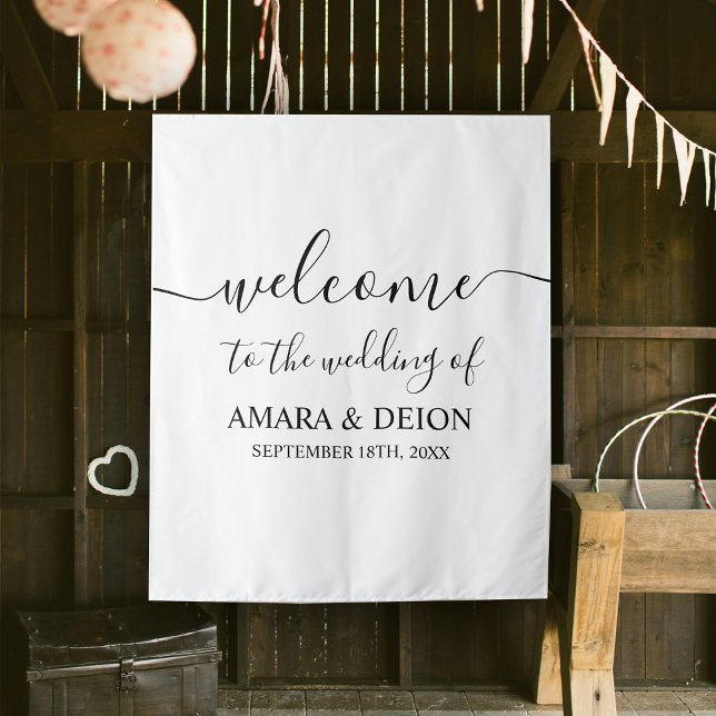 Tapete De Parede Sinal Elegante de Caligrafia de Script de Boas-Vin (Wedding Welcome Script Calligraphy Elegant Sign Tapestry)