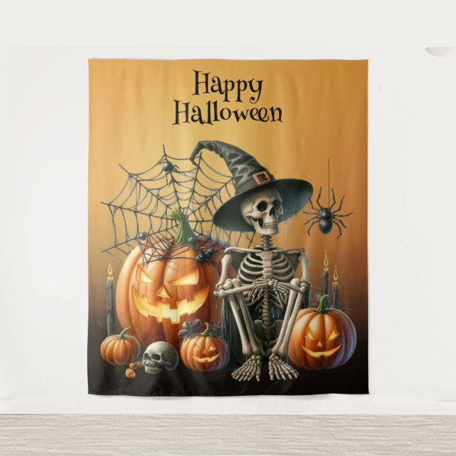 Tapete De Parede Skeleton Pumpkins Halloween (Frente)
